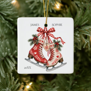 Ornement En Céramique Patiner ensemble Amour de Noël scandinave