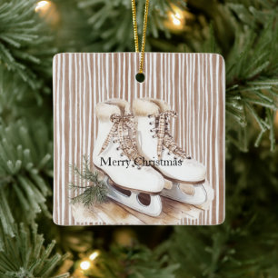Ornement En Céramique Patins à glace crème beige Noël