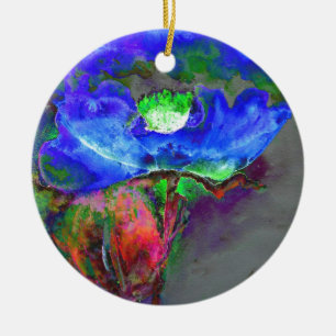 Ornement En Céramique Pavot bleu, fleur abstraite bleue