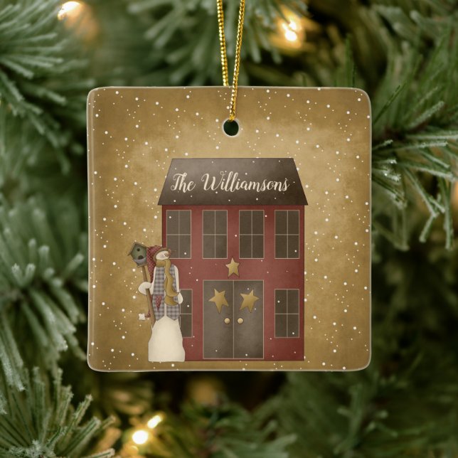 Ornement En Céramique Pays primitif Noël Accueil Nom personnalisé (Arbre)