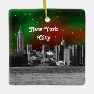 Ornement En Céramique Paysage de NYC gravé ESB Rouge et Vert Ciel étoilé