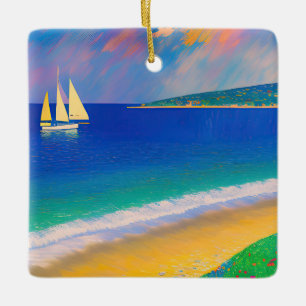 Ornement En Céramique Paysage marin 09 "Yacht dans la baie"