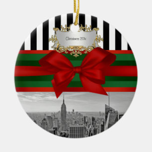 Ornement En Céramique Paysage urbain de NYC Empire St Bldg Noël Blk Wht