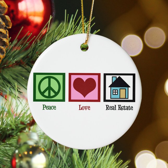 Ornement En Céramique Peace Love Immobilier Funny Realtor Noël (Créateur téléchargé)