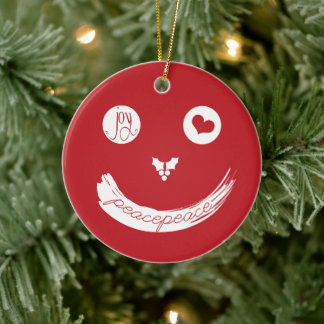 Ornement En Céramique Peace Love Joy Sourire Visage drôle Photo de Noël