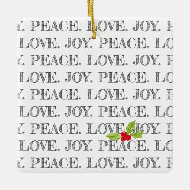 Ornement En Céramique Peace Love Joy Text Christmas Holly Baby Photo (Devant)