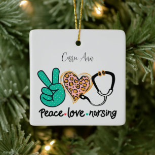 Ornement En Céramique Peace Love Nursing Personnalisé