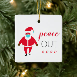 Ornement En Céramique Peace Out 2020 Black Père Noël Funny Personnalisé