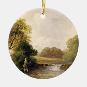 Ornement En Céramique Pêche : Jouant un poisson (huile sur la toile)