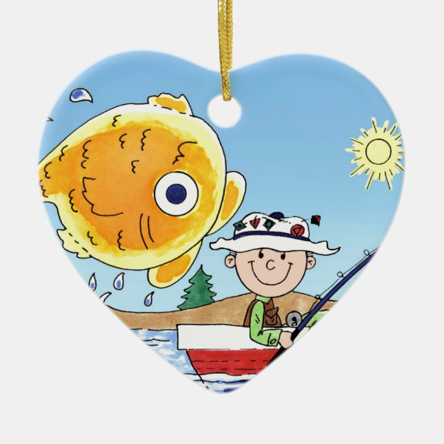 Ornement En Céramique Pêche, Pêcheur - Dessin personnalisé (Devant)