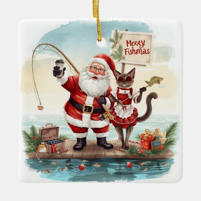 Ornement En Céramique Pêche thème de Noël (Devant)