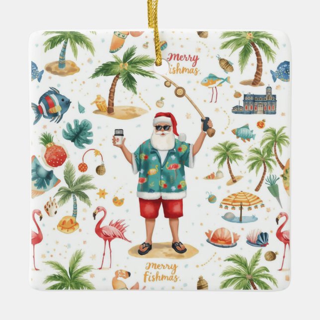 Ornement En Céramique Pêche thème de Noël (Devant)