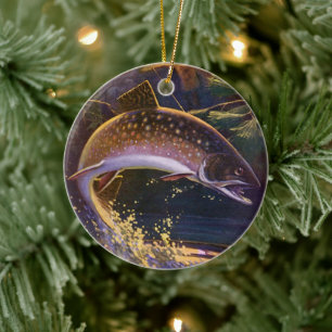 Ornement En Céramique Pêcheur de truite vintage, Pêche sportive