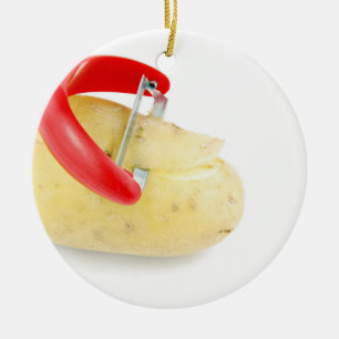 Ornement En Céramique Peeler rouge coupant en tranches la pomme de terre