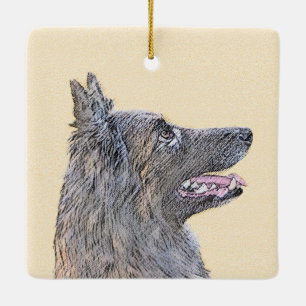 Ornement En Céramique Peinture belge Tervuren - Cute Original Chien Art