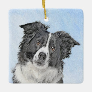 Ornement En Céramique Peinture Collie Bordure - Joli art original chien