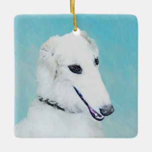 Ornement En Céramique Peinture de Borzoi (Blanc) - Joli Chien d'origine
