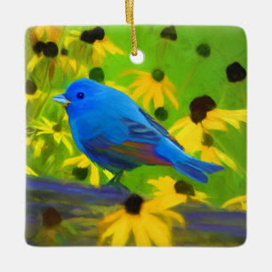 Ornement En Céramique Peinture de Bunting Indigo - Art original pour ois