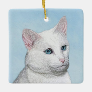 Ornement En Céramique Peinture de chat blanc - Cute Original Cat Art