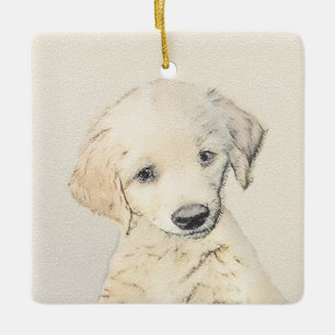 Ornement En Céramique Peinture de chiot d'or Retriever - Art de chien or