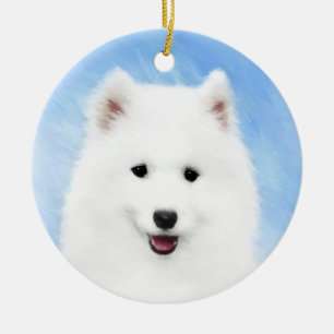 Ornement En Céramique Peinture de chiot Samoyé - Beau art original de c