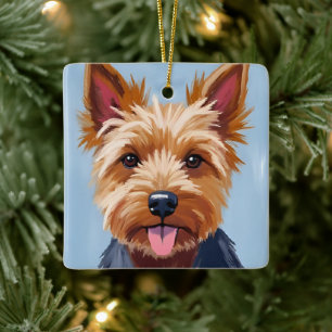 Ornement En Céramique Peinture de portrait de chien Terrier du Yorkshire