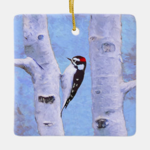 Ornement En Céramique Peinture Downy Woodpecker - Art original pour oise