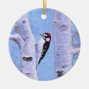 Ornement En Céramique Peinture Downy Woodpecker - Art original pour oise