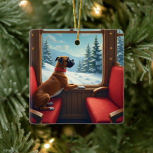 Ornement En Céramique Peinture du voyage en train de Noël de Boxer