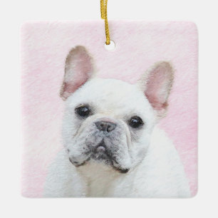 Ornement En Céramique Peinture française de Bulldog (Crème/Blanc)