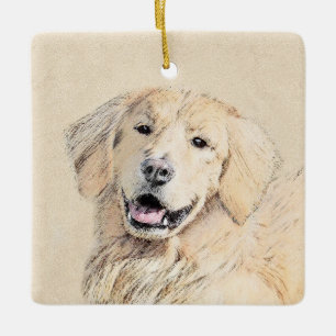 Ornement En Céramique Peinture Golden Retriever - Joli art original chie