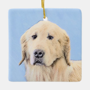 Ornement En Céramique Peinture Golden Retriever - Joli art original chie