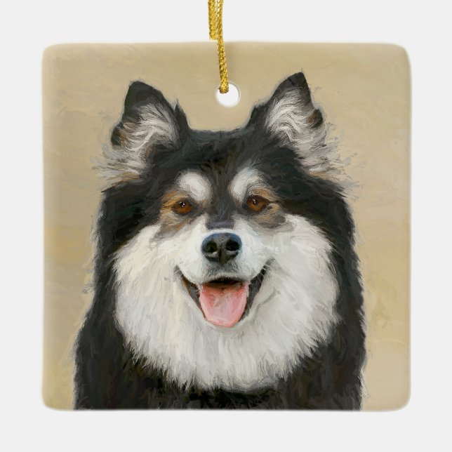 Ornement En Céramique Peinture Lapphund Finlandaise - Joli art original  (Devant)