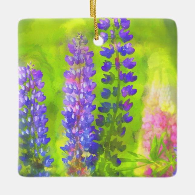 Ornement En Céramique Peinture Lupine - Art Fleur Original (Devant)