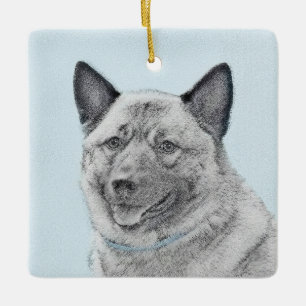 Ornement En Céramique Peinture norvégienne Elkhound - Art original Chien