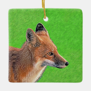 Ornement En Céramique Peinture Red Fox - Art original de la faune