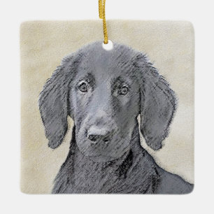 Ornement En Céramique Peinture Retriever à revêtement plat - Art Chien