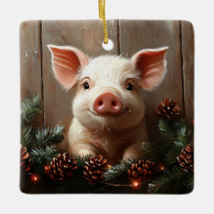 Ornement En Céramique Peinture rustique de cochon de Noël mignon