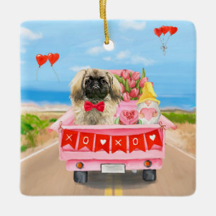 Ornement En Céramique Pekingese Chien Saint Valentin Coeurs de Camion