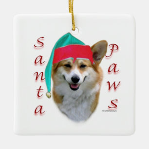 Ornement En Céramique Pembroke Welsh Corgi Père Noël Paws