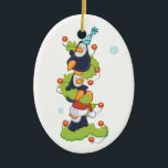 Ornement En Céramique Penquins de Noël<br><div class="desc">Trois adorables Penquins de Noël.</div>