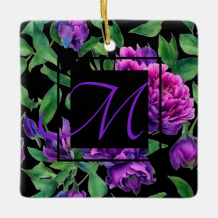 Ornement En Céramique Peonées d'aquarelle romantique violet magenta rose