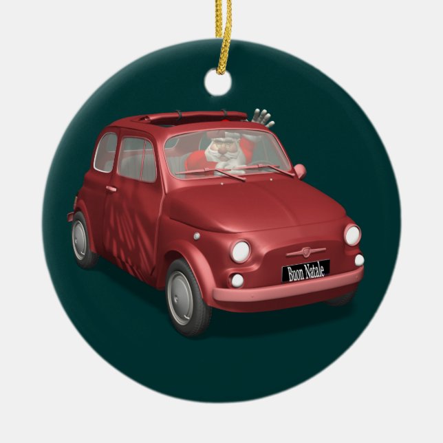 Ornement En Céramique Père Noël À Fiat 500 (Devant)