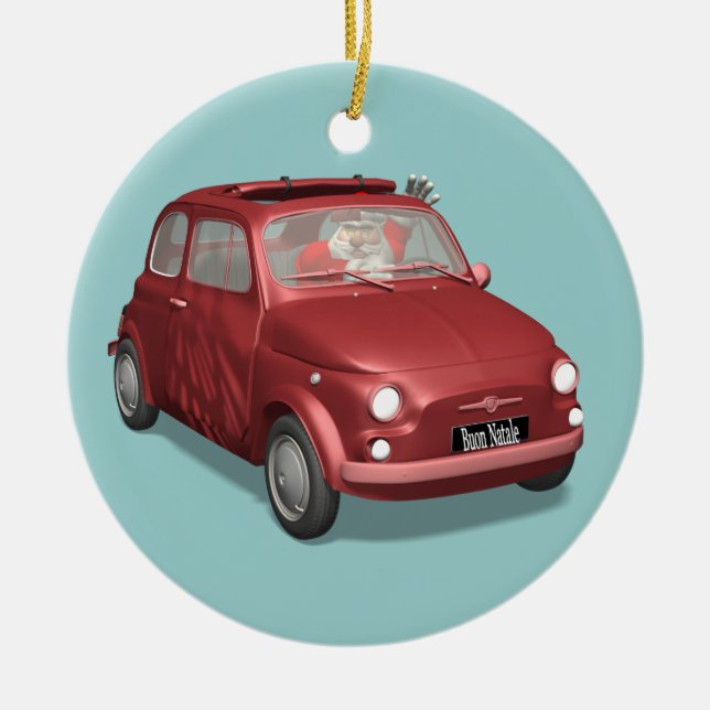Ornement En Céramique Père Noël À Fiat 500 (Devant)
