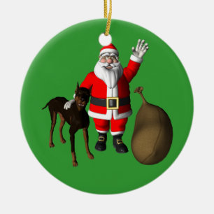 Ornement En Céramique Père Noël Avec Doberman Pinscher
