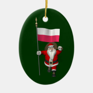 Ornement En Céramique Père Noël Avec Drapeau De Pologne