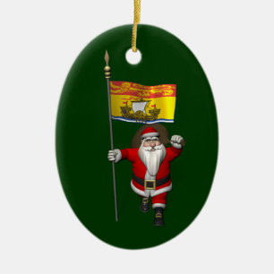 Ornement En Céramique Père Noël Avec Drapeau Du Nouveau-Brunswick CDN