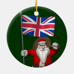 Ornement En Céramique Père Noël Avec Drapeau Union Du Royaume-Uni