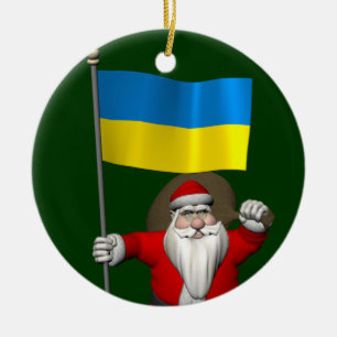 Ornement En Céramique Père Noël Avec L'Enseigne De L'Ukraine
