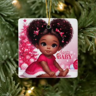 Ornement En Céramique Père Noël Baby Afro Puff bébé fille Noël